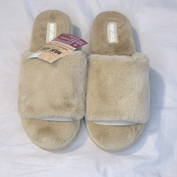 MUK LUKS Platform Open Toe Slippers Size Medium NWT - Picture 1 of 5